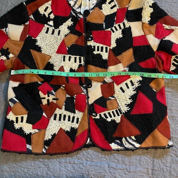 Coldwater creek patchwork mixed print wool‎ blend cardigan jacket women’s medium - Picture 6 of 10
